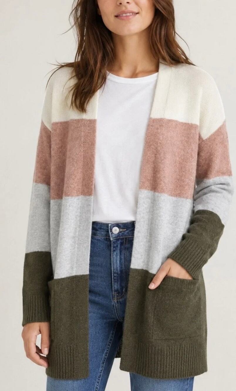 Madewell Antique Cream Colorblock Stripe Wool Alpaca Blend Cardigan Size M